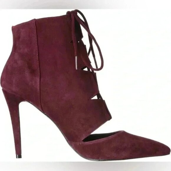 Aldo Ankle Boots Lace Up High Stiletto Heel CutOut Burgundy Suede Size 7.5 - Picture 4 of 16
